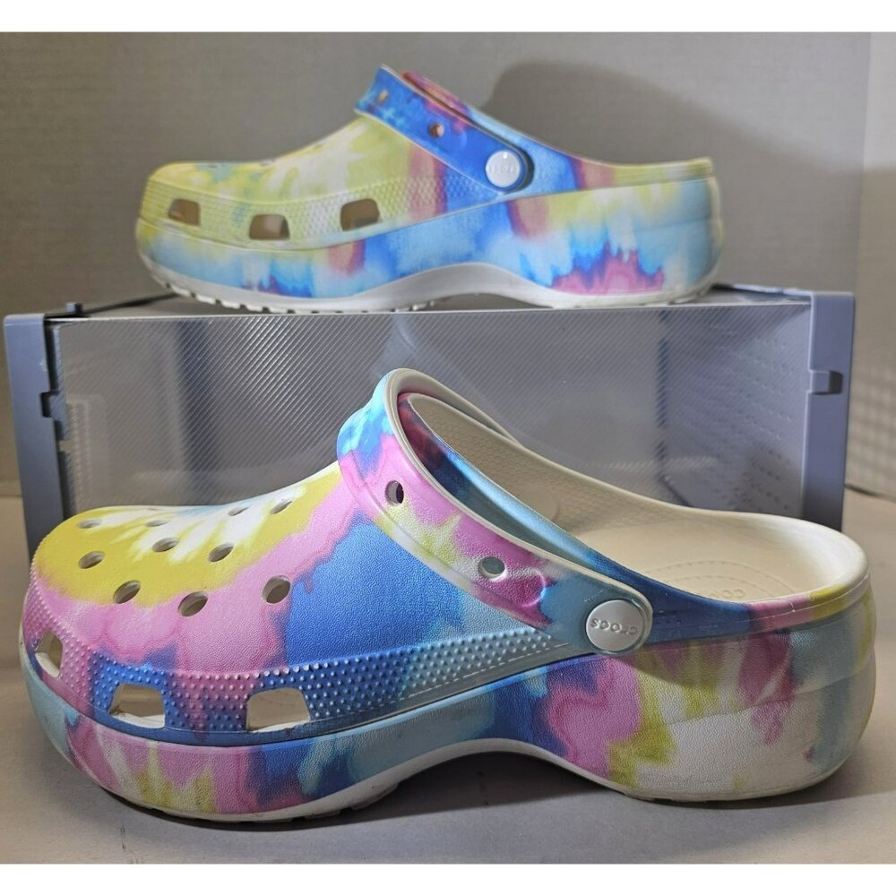 Crocs Iconic Women's Platform Classic Tie Dye Graphic Chunky Comfort Clogs Sz.11